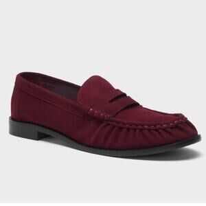 NWT Schutz Vino Tyche Suede Slip On Penny Loafers Flat Burgundy Women's Size 6B
